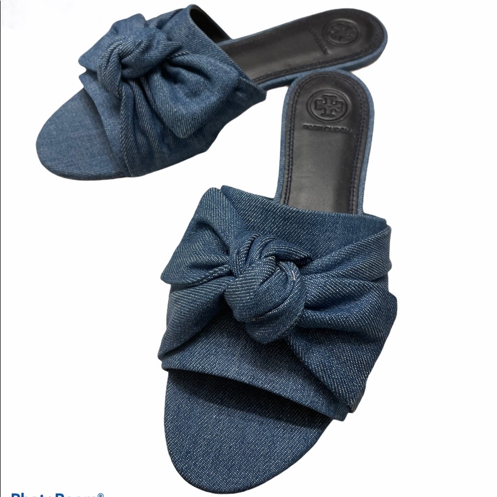 Tory burch annabelle denim bow slide 7.5